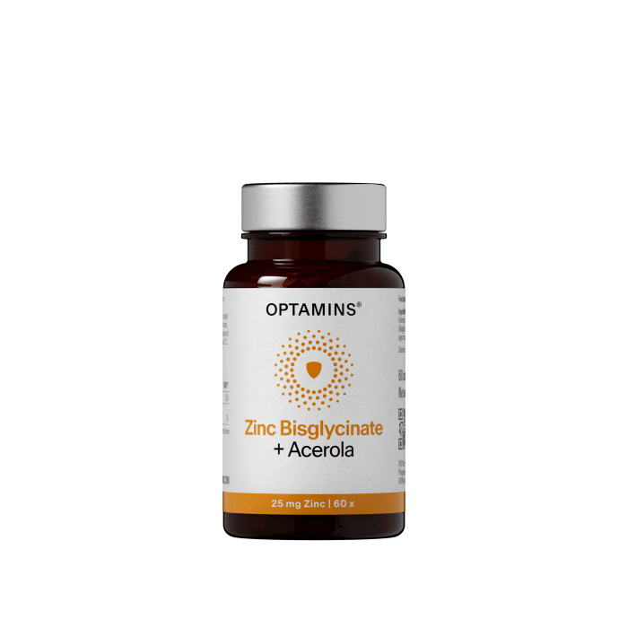 OPTAMINS cinko glicinatas 25mg, su acerolos vaisių kompleksu imunitetui, N60