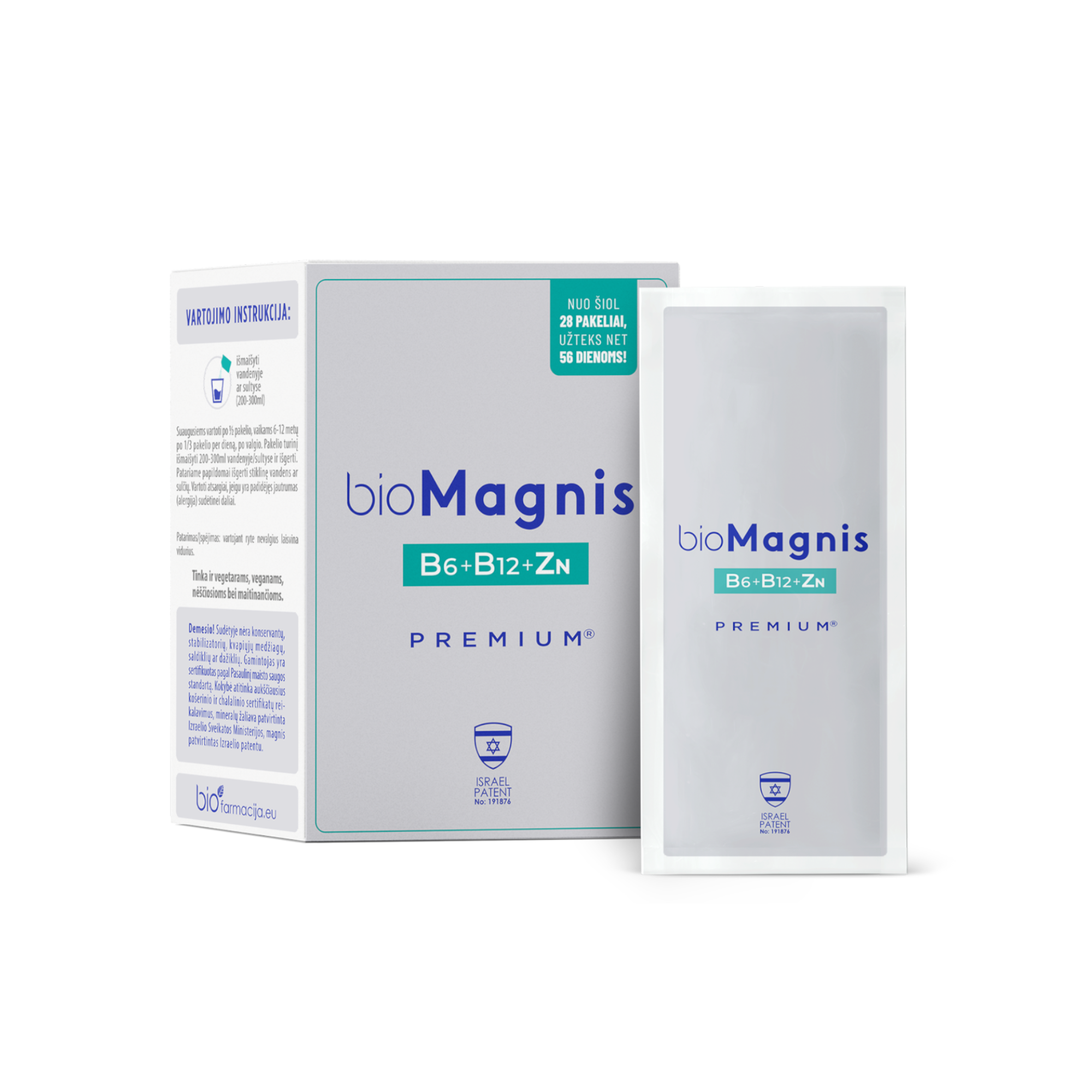 bioMAGNIS B6 premium+B12+cinkas milteliai, N28