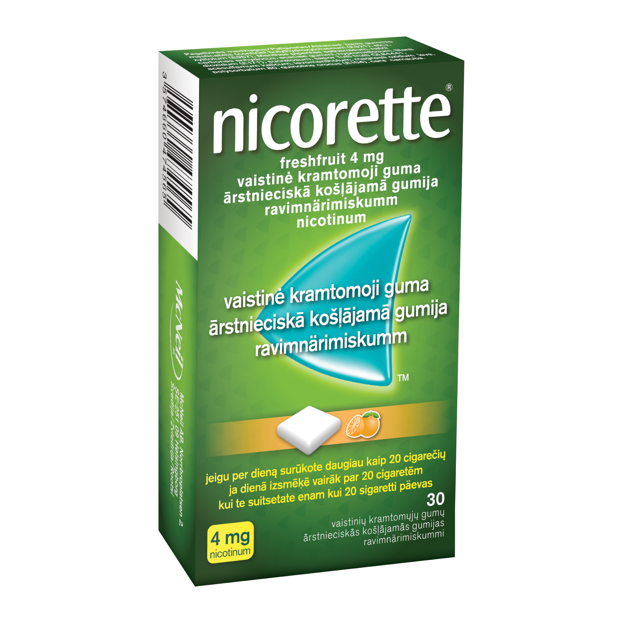 Nicorette Freshfruit 4 mg vaistinė kramtomoji guma N30