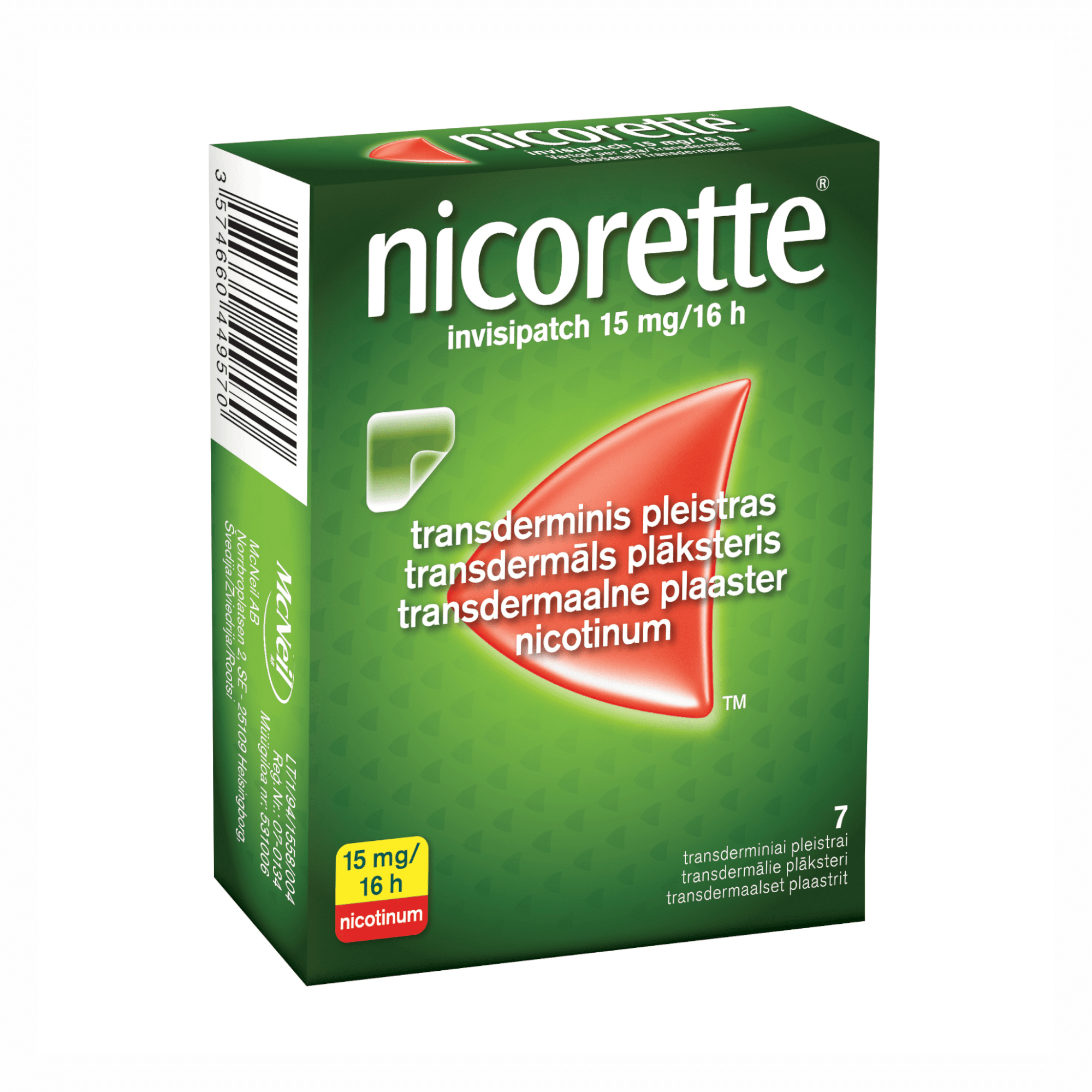 Nicorette Invisipatch 15 mg/16 h transderminis pleistras N7