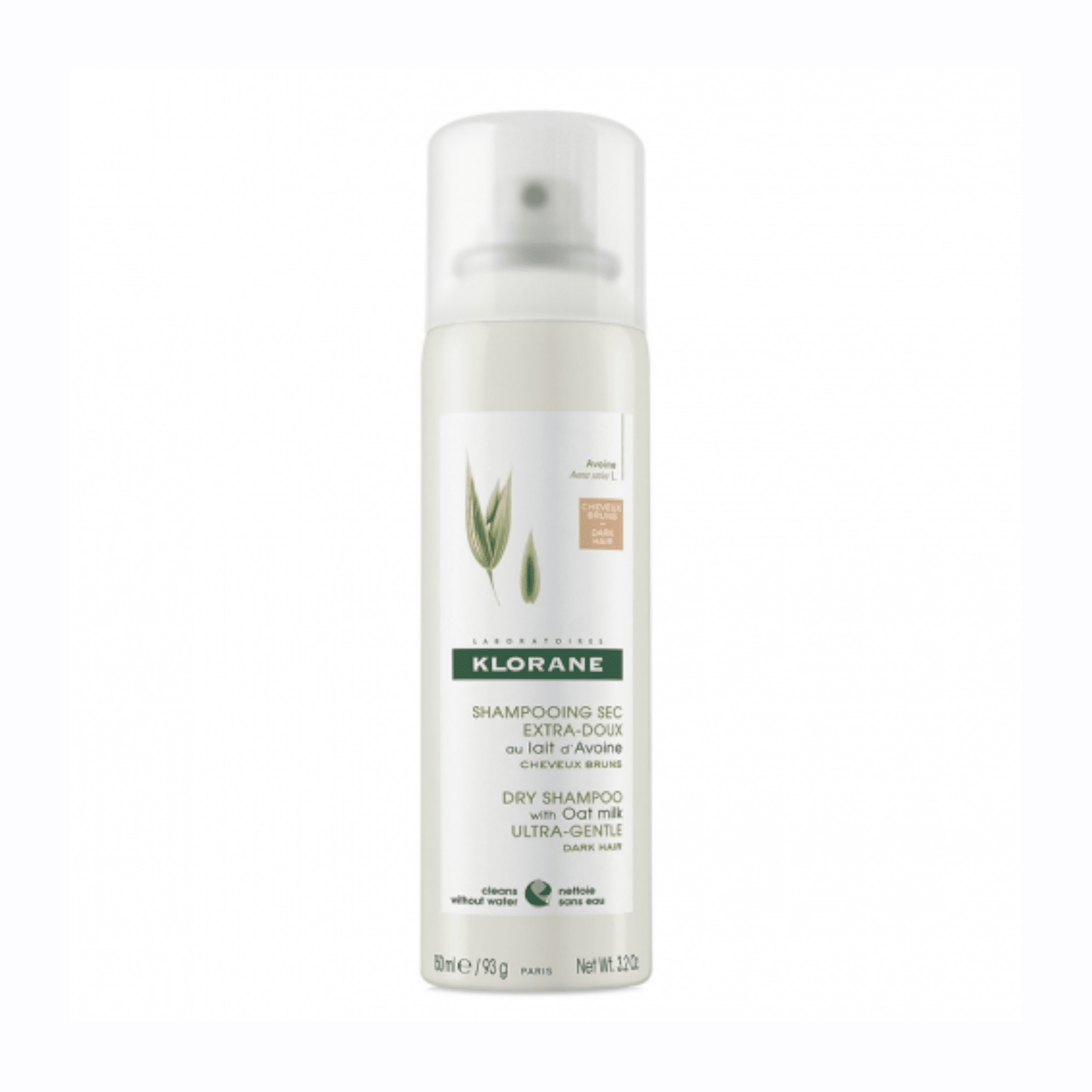 Klorane sausas šampūnas visų tipų plaukams su avižų pieneliu, rudiems/tamsiems plaukams, Dry shampoo OAT 150 ml