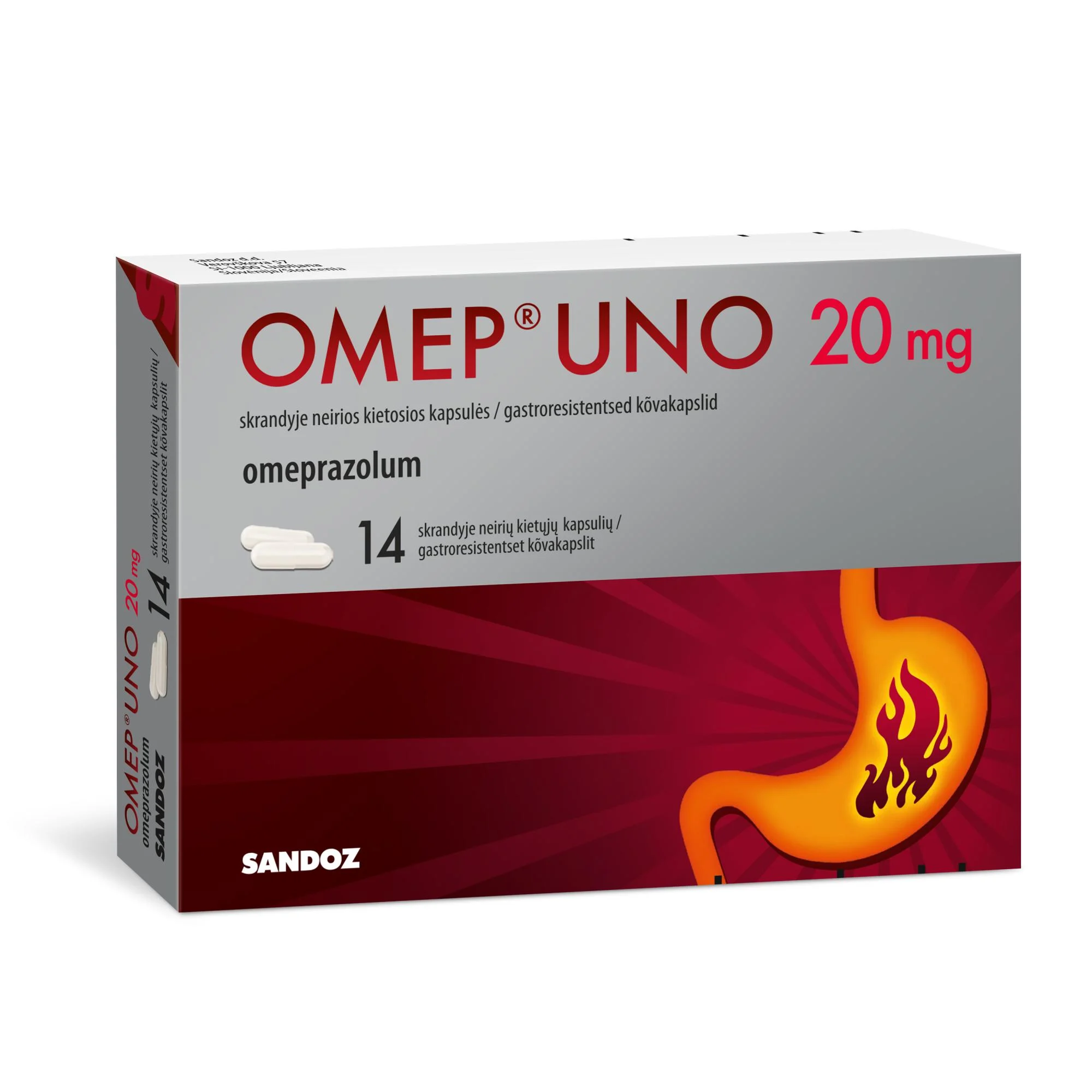 Omep Uno 20 mg skrandyje neirios kietosios kapsulės N14