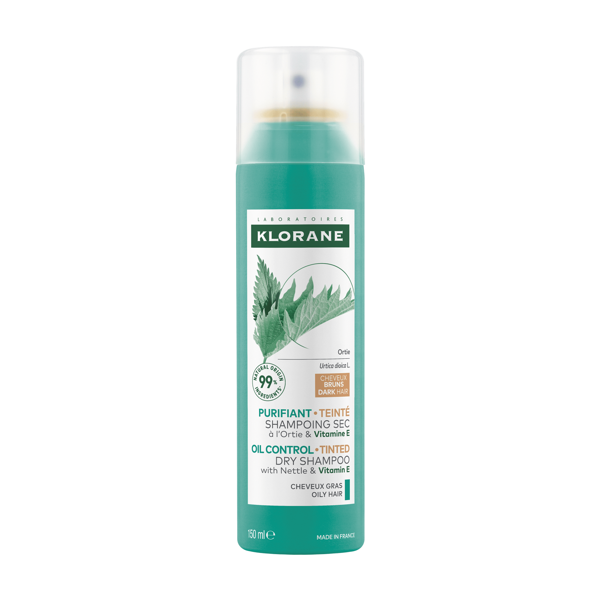 KLORANE sausas šampūnas su dilgelėmis plaukams, 150 ml