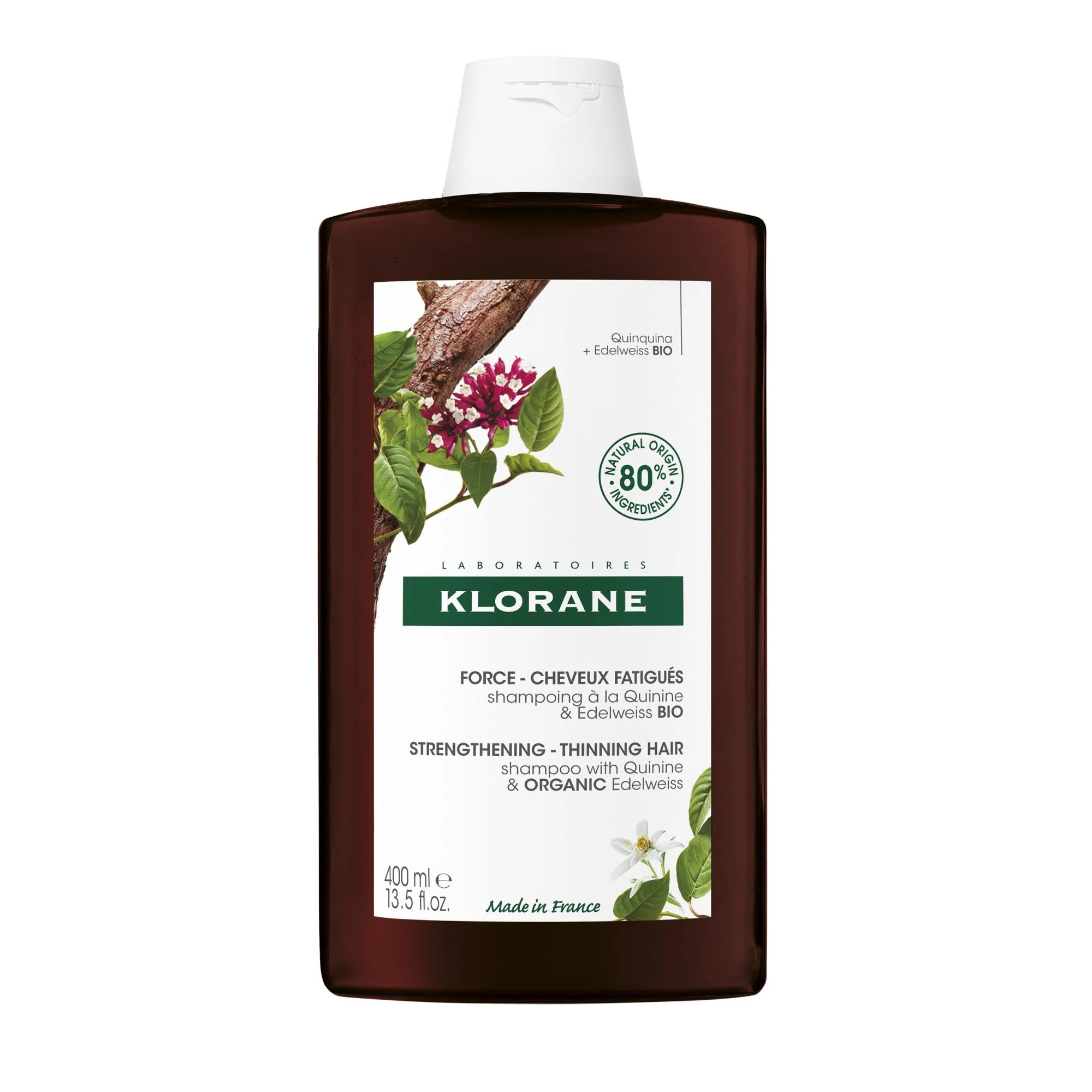 KLORANE šampūnas slenkantiems plaukams su chininu ir vitaminu B Quinine 400 ml