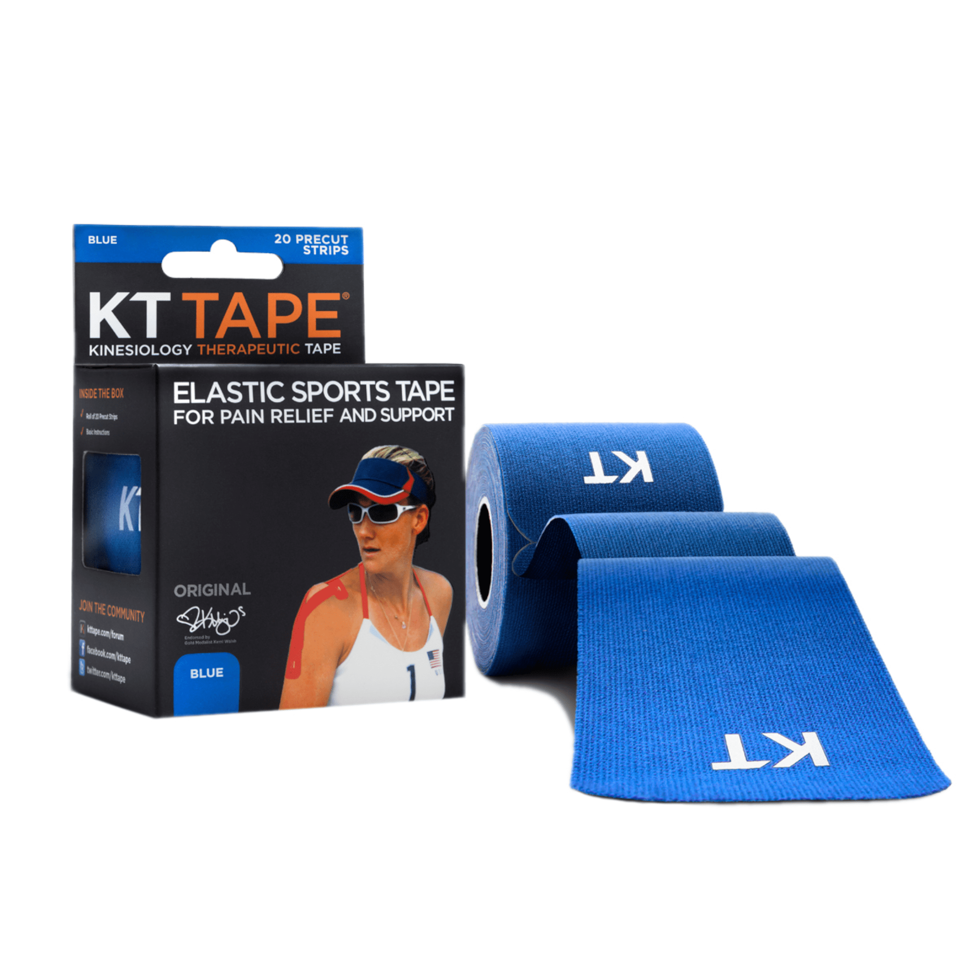 KT TAPE pleistras ORIGINAL, mėlyna spalva, 20 juostelių