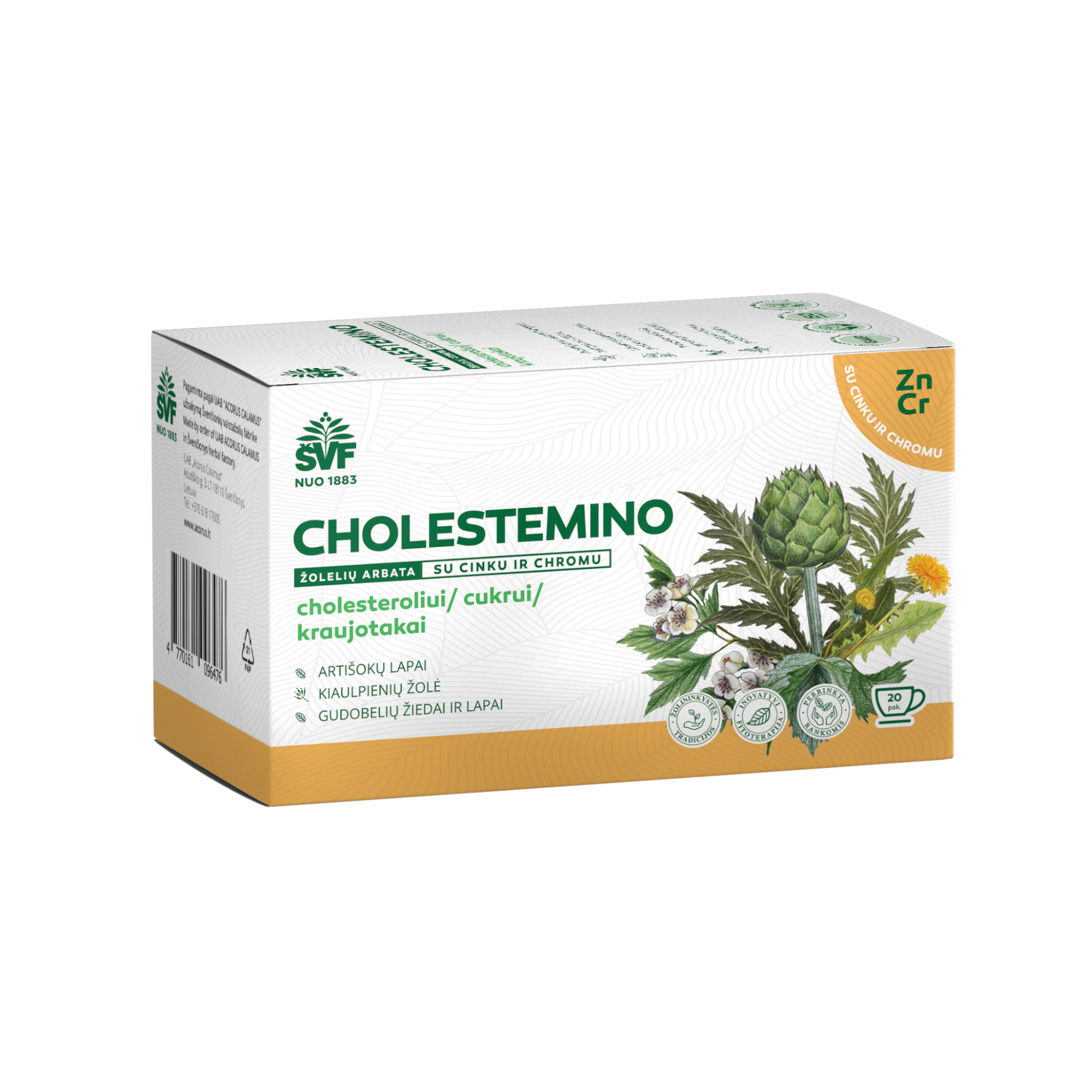 ŠVENČIONIŲ VAISTAŽOLĖS cholesteroliui, kraujotakai CHOLESTEMINO, žolelių arbata, 1,5 g x 20 vnt.