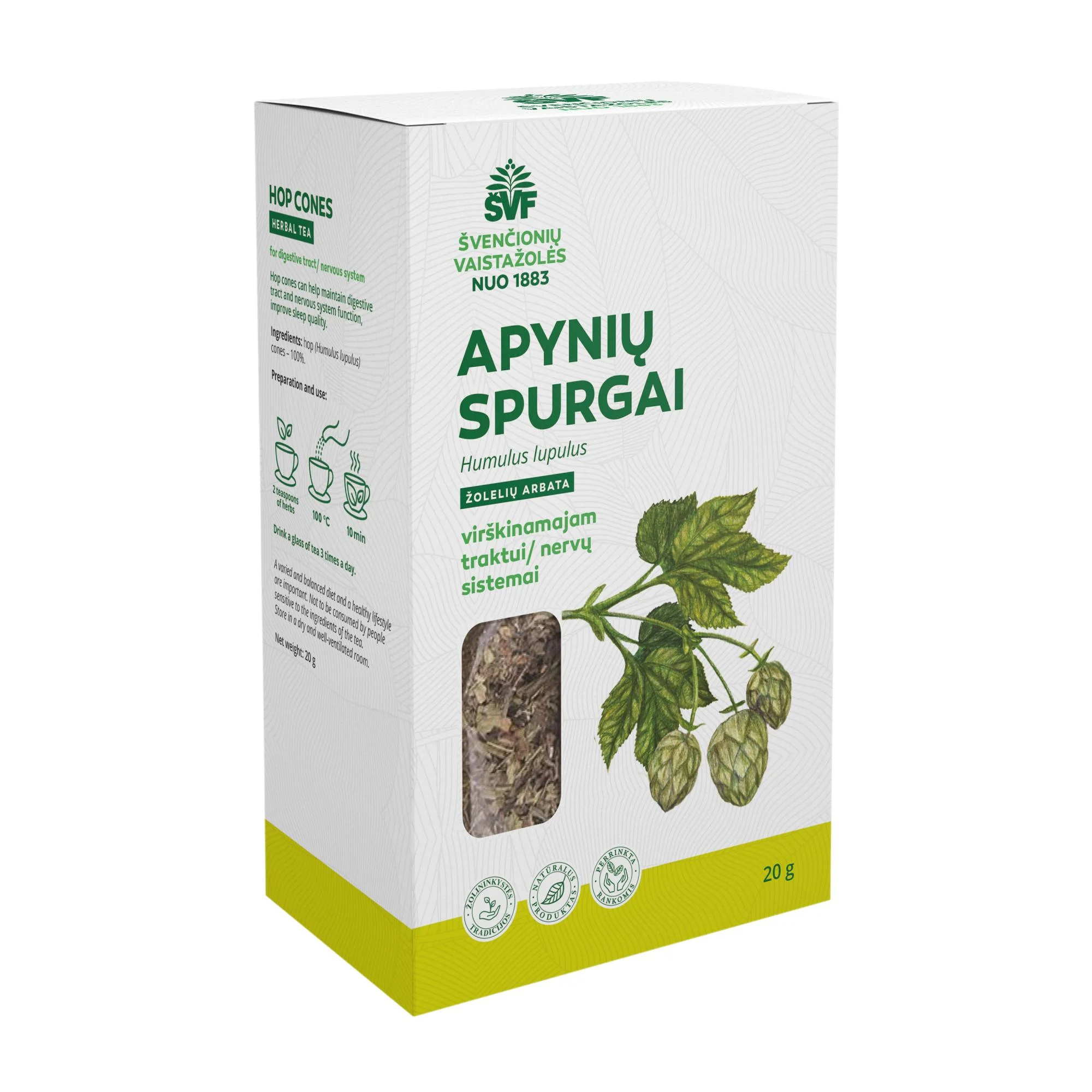 ŠVENČIONIŲ VAISTAŽOLĖS APYNIŲ SPURGAI, žolelių arbata, 20 g
