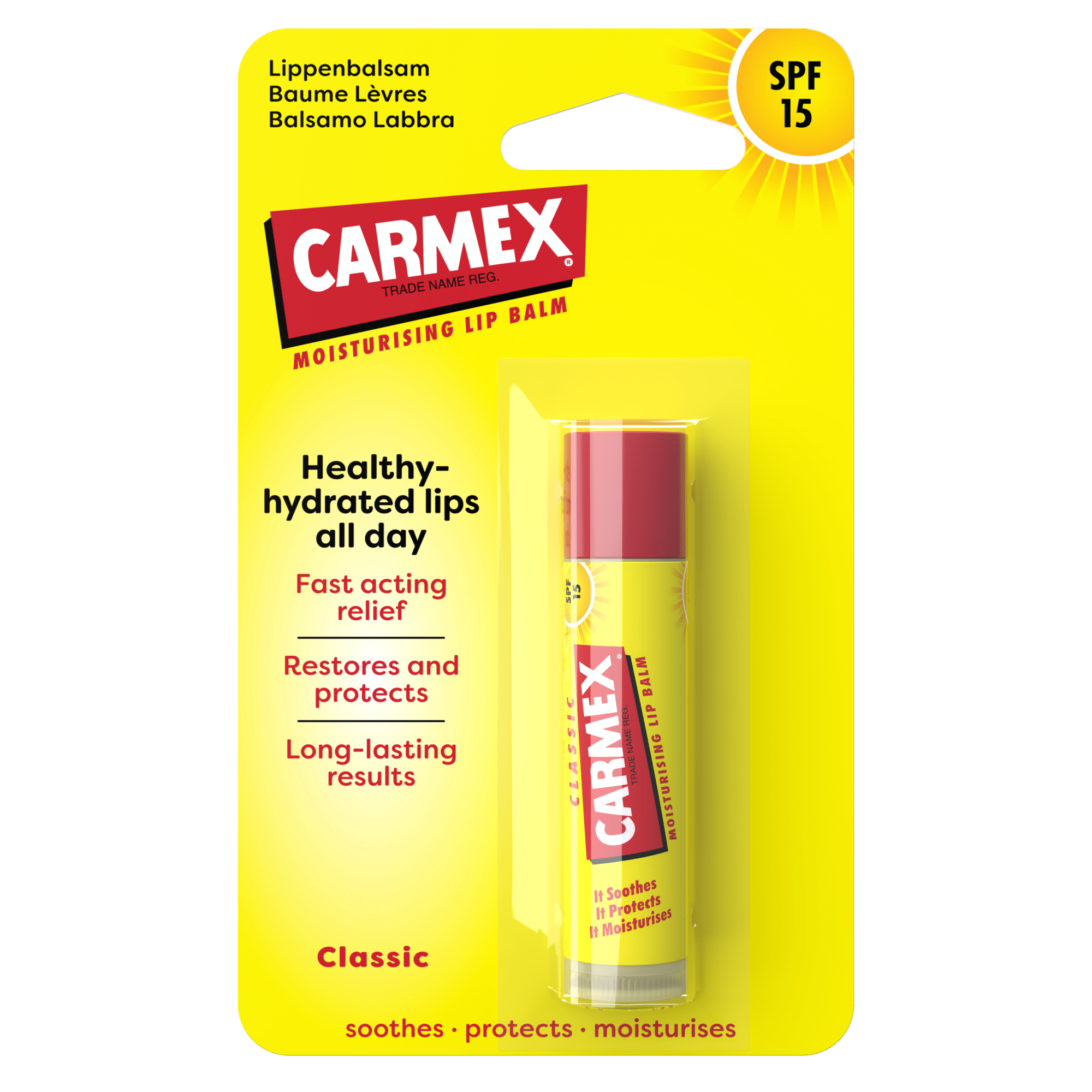 CARMEX lūpų balzamas CLICK STICK, SPF 15, bespalvis 4.25 g