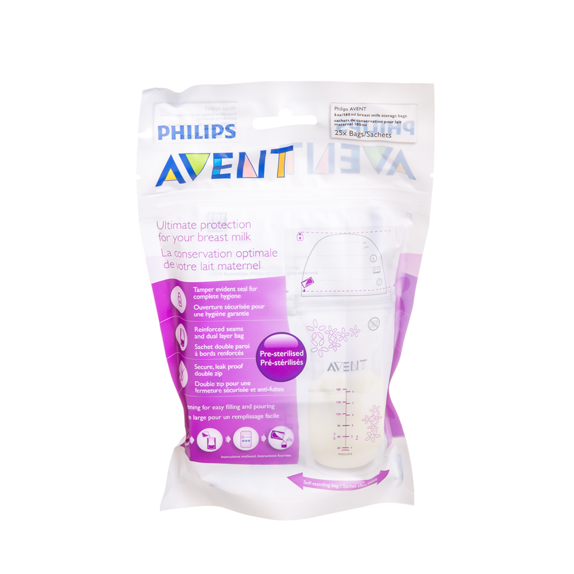 PHILIPS AVENT maišeliai pieno saugojimui SCF603/25, 180 ml, N25
