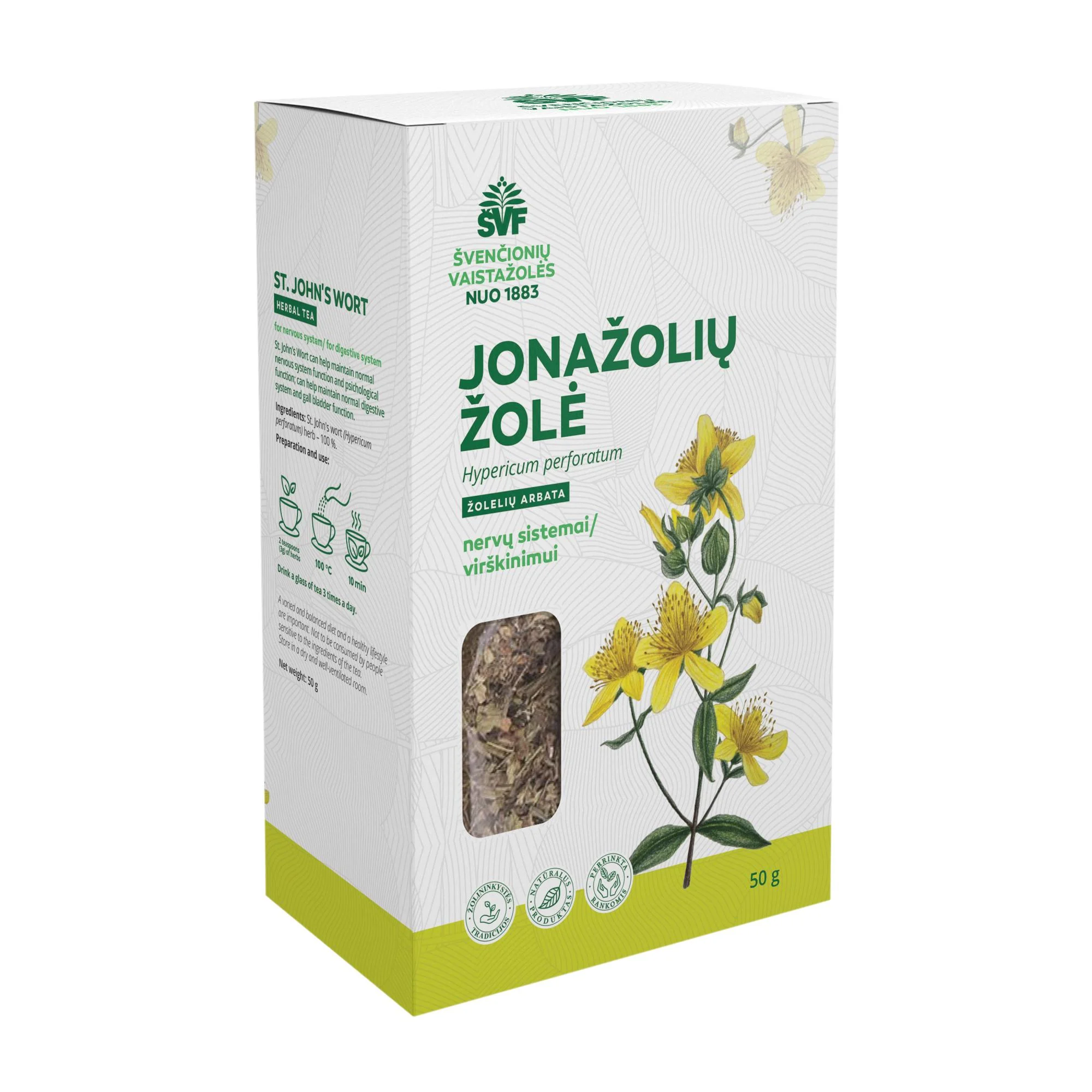ŠVENČIONIŲ VAISTAŽOLĖS JONAŽOLIŲ ŽOLĖ, žolelių arbata, 50 g