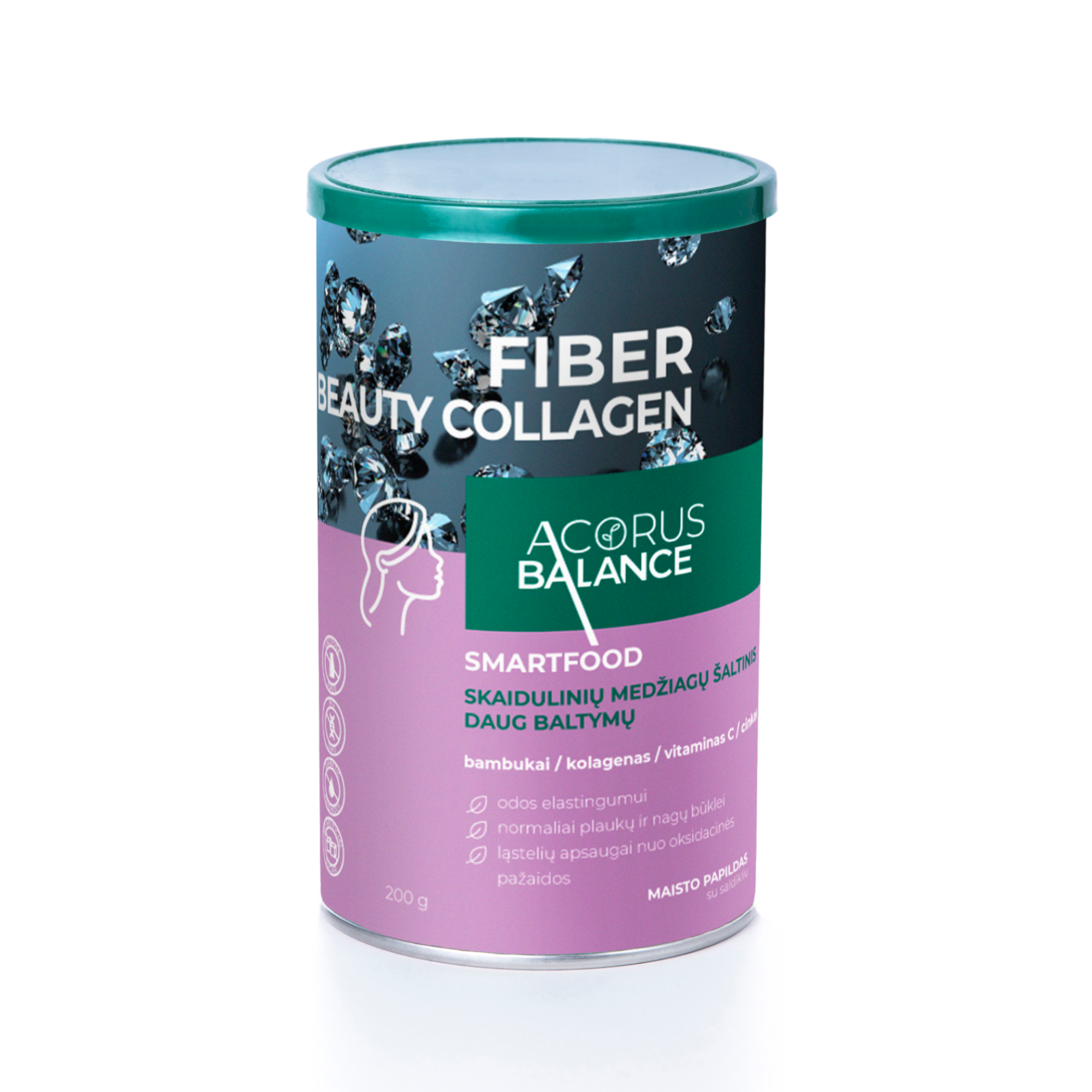 ACORUS BALANCE skaidulos odai, plaukams, nagams FIBER BEAUTY COLLAGEN, 200 g