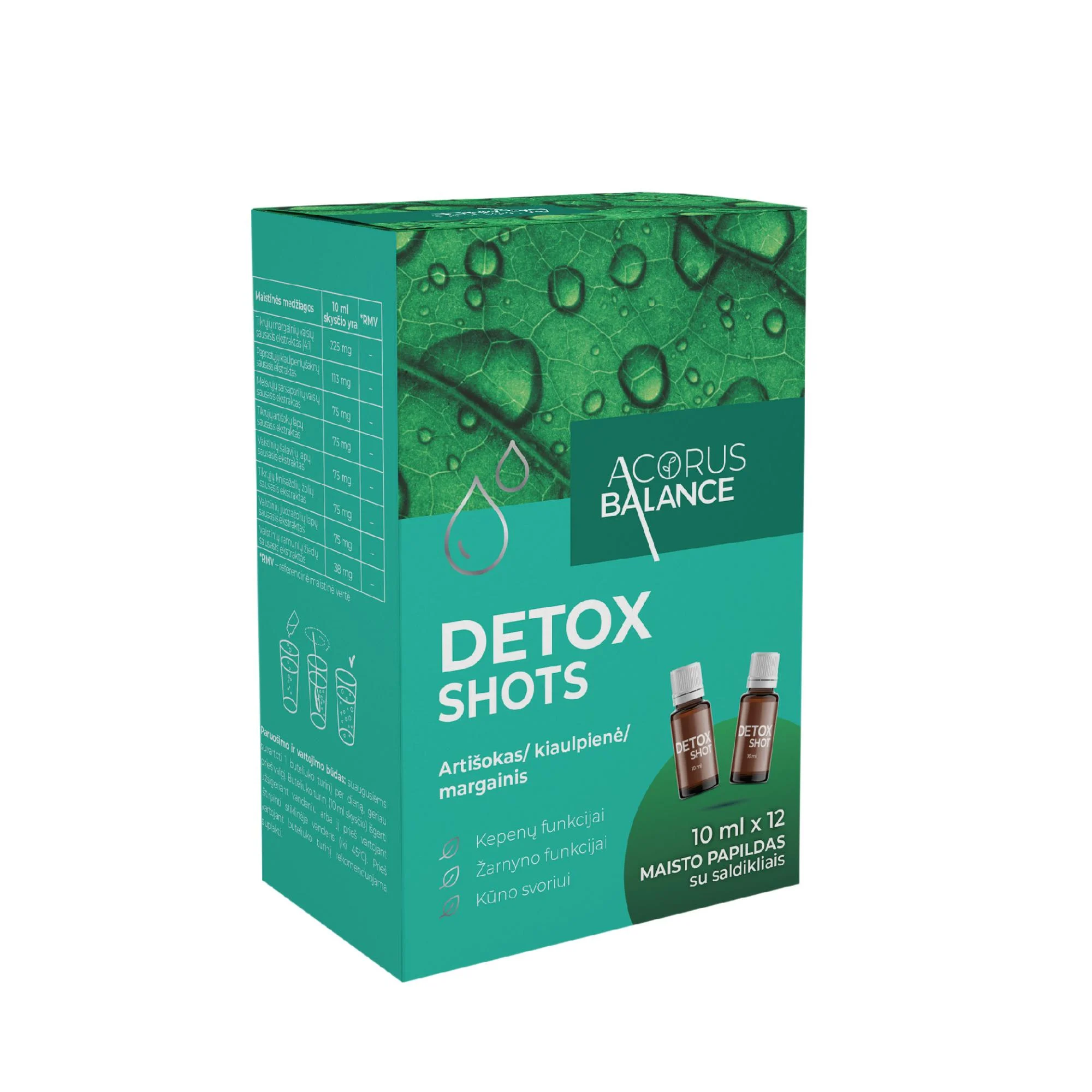 ACORUS BALANCE maisto papildas kepenims DETOX SHOTS, 12 vnt. x 10 ml