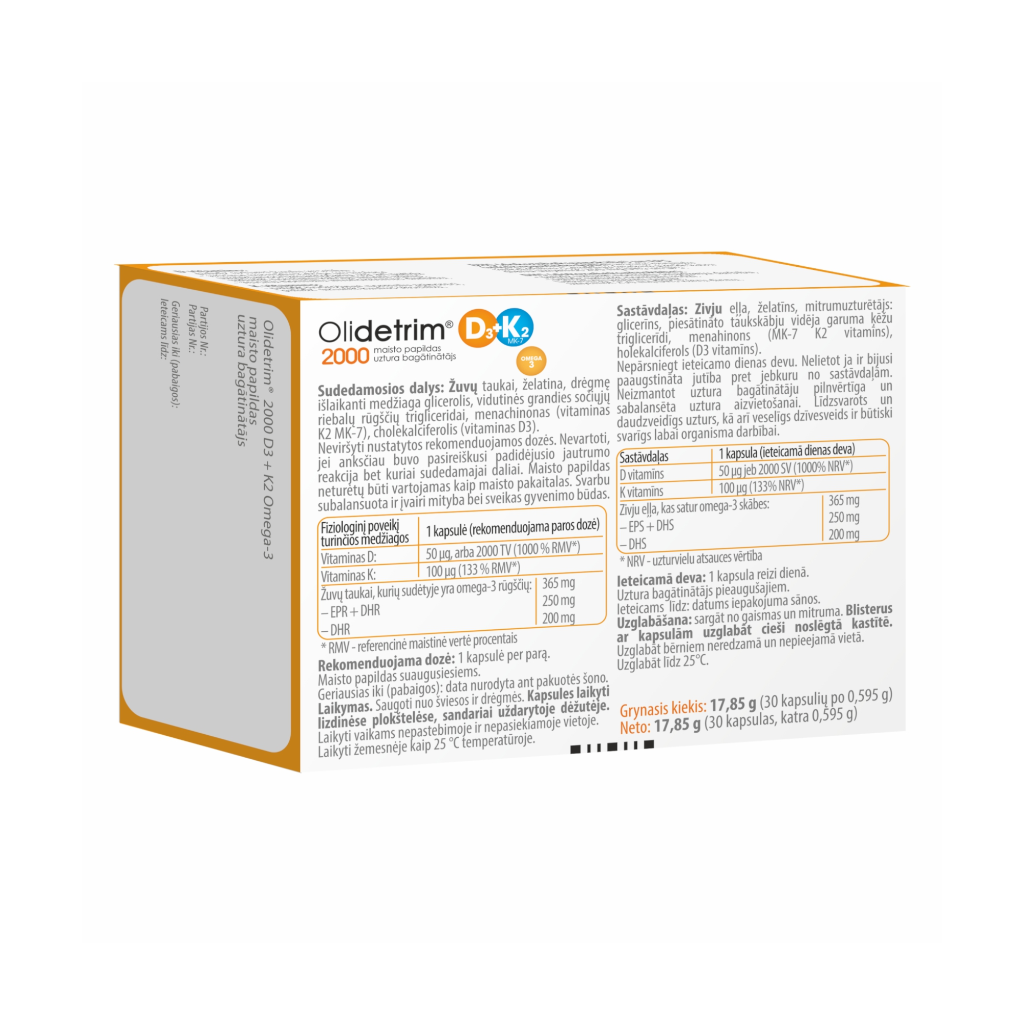 OLIDETRIM Vitaminas D3 2000 TV + K2 ir omega rūgštimis minkštosios kapsulės N30