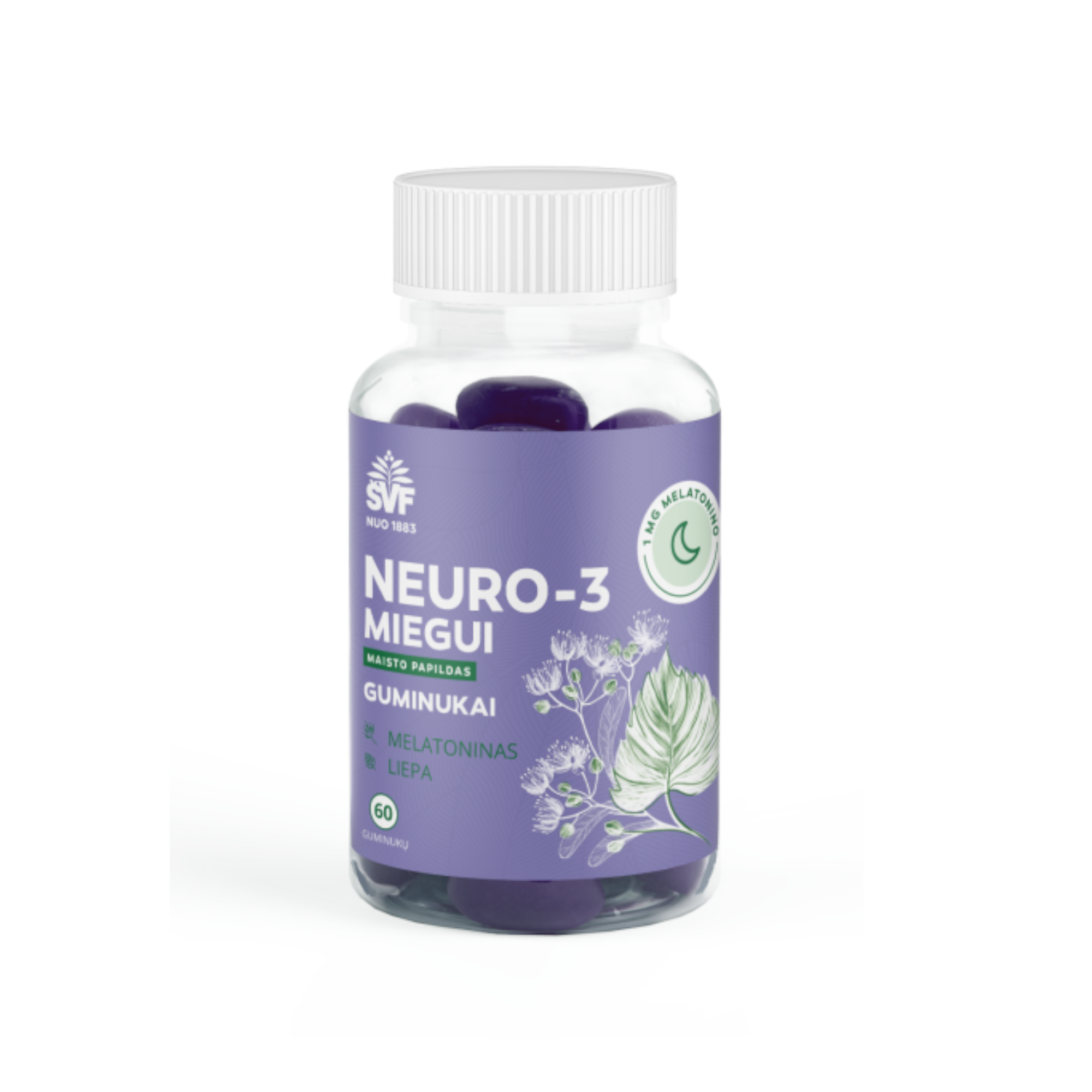 ŠVENČIONIŲ VAISTAŽOLĖS su melatoninu NEURO-3 MIEGUI, 60 guminukų