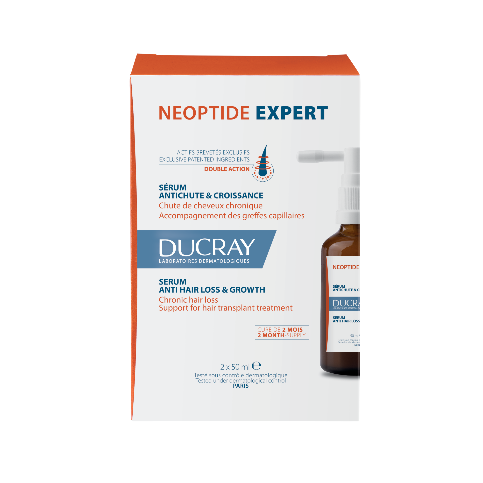 DUCRAY serumas nuo lėtinio plaukų slinkimo NEOPTIDE EXPERT 2 x 50 ml
