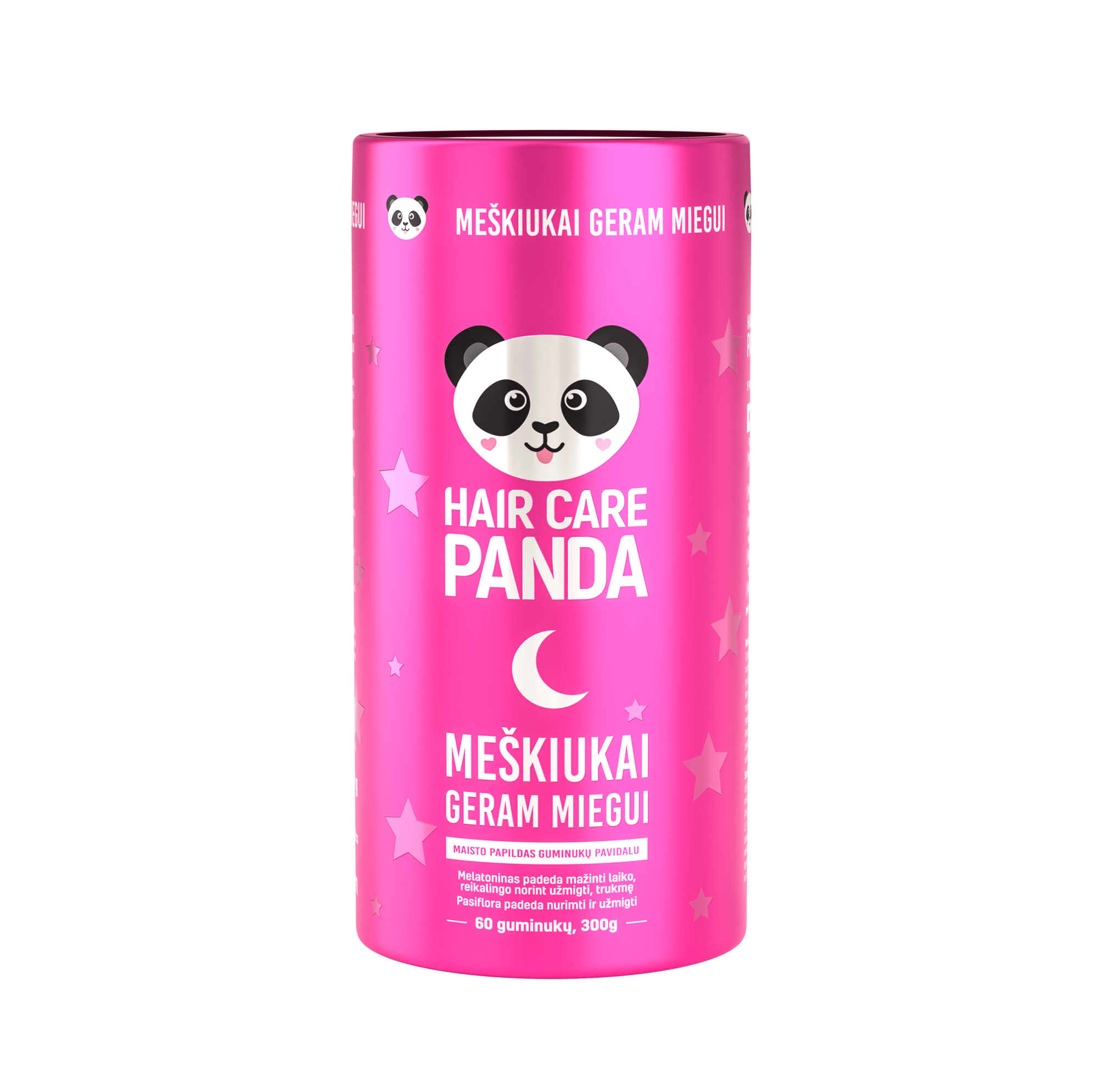 Maisto papildas „Hair Care Panda meškiukai geram miegui“, su melatoninu 1mg, 60 guminukų