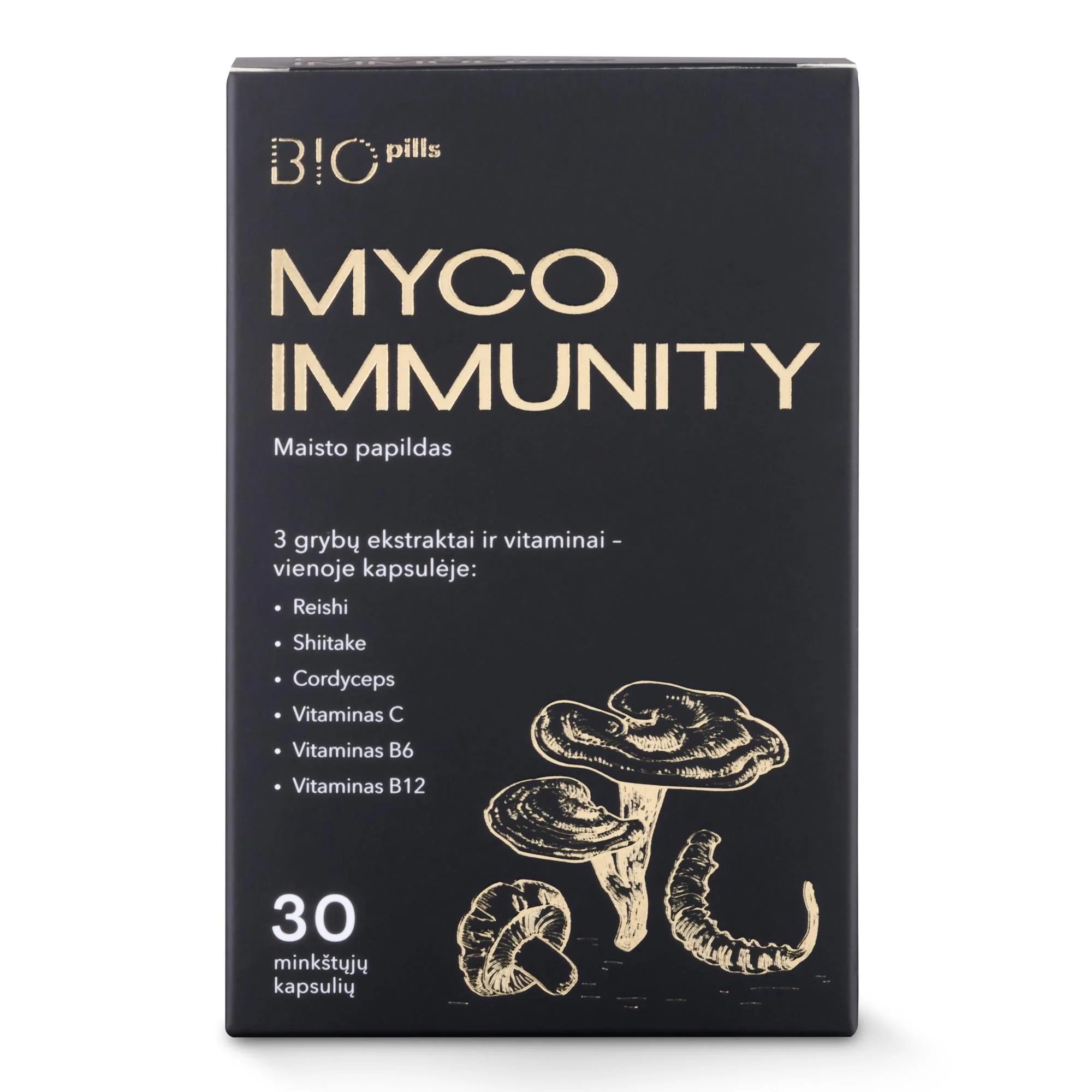 MYCO IMMUNITY maisto papildas su 3 grybų ekstraktais, N30
