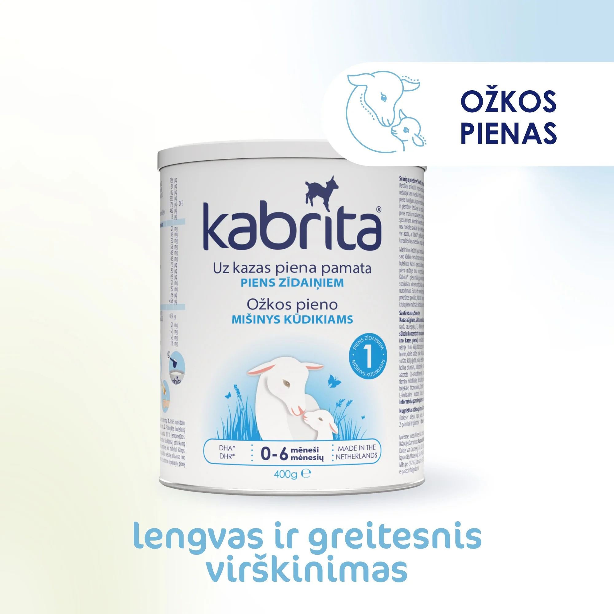 KABRITA 1 ožkos pieno mišinys, nuo 0-6 mėn., 400 g