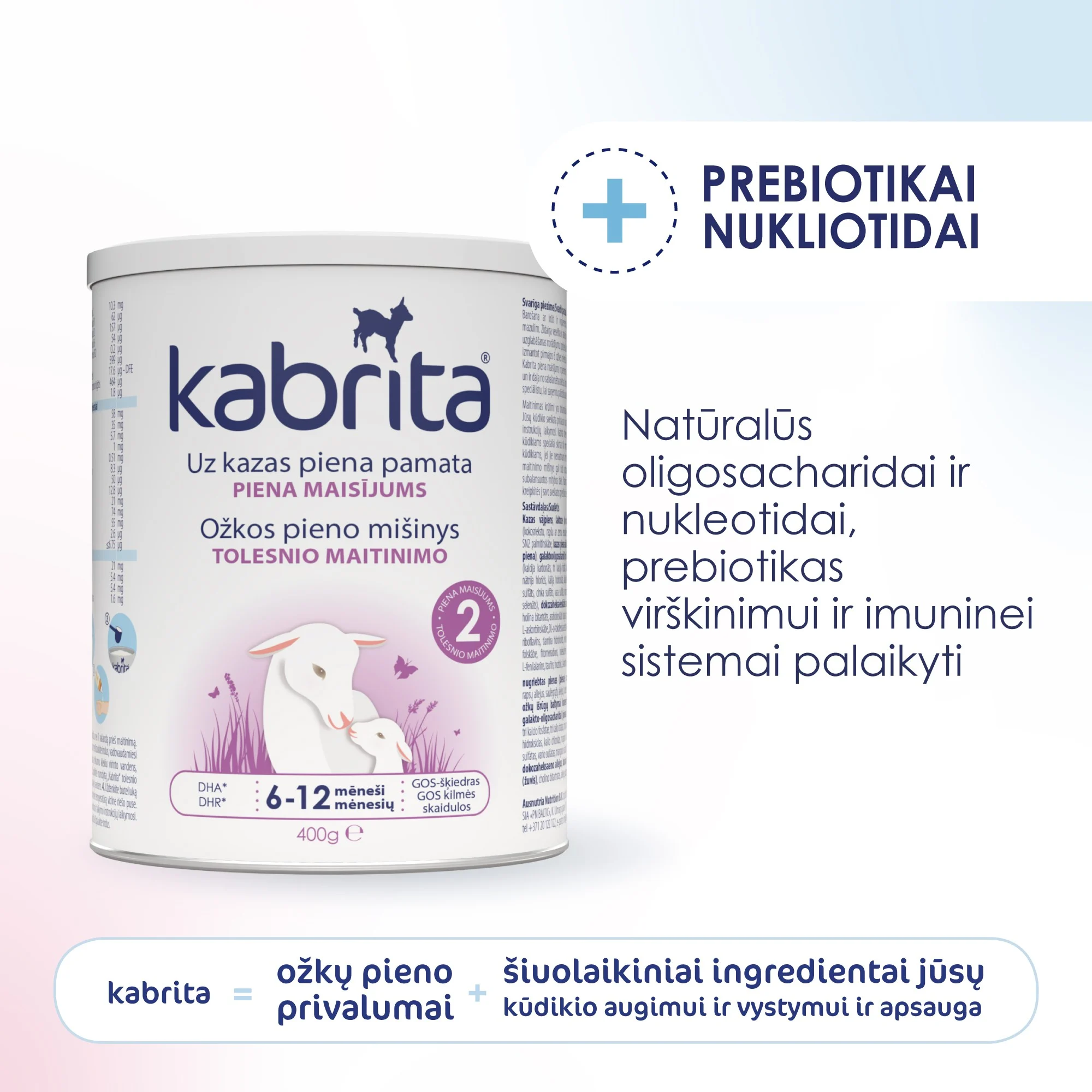 KABRITA 2 ožkos pieno mišinys, 6–12 mėn., 400 g
