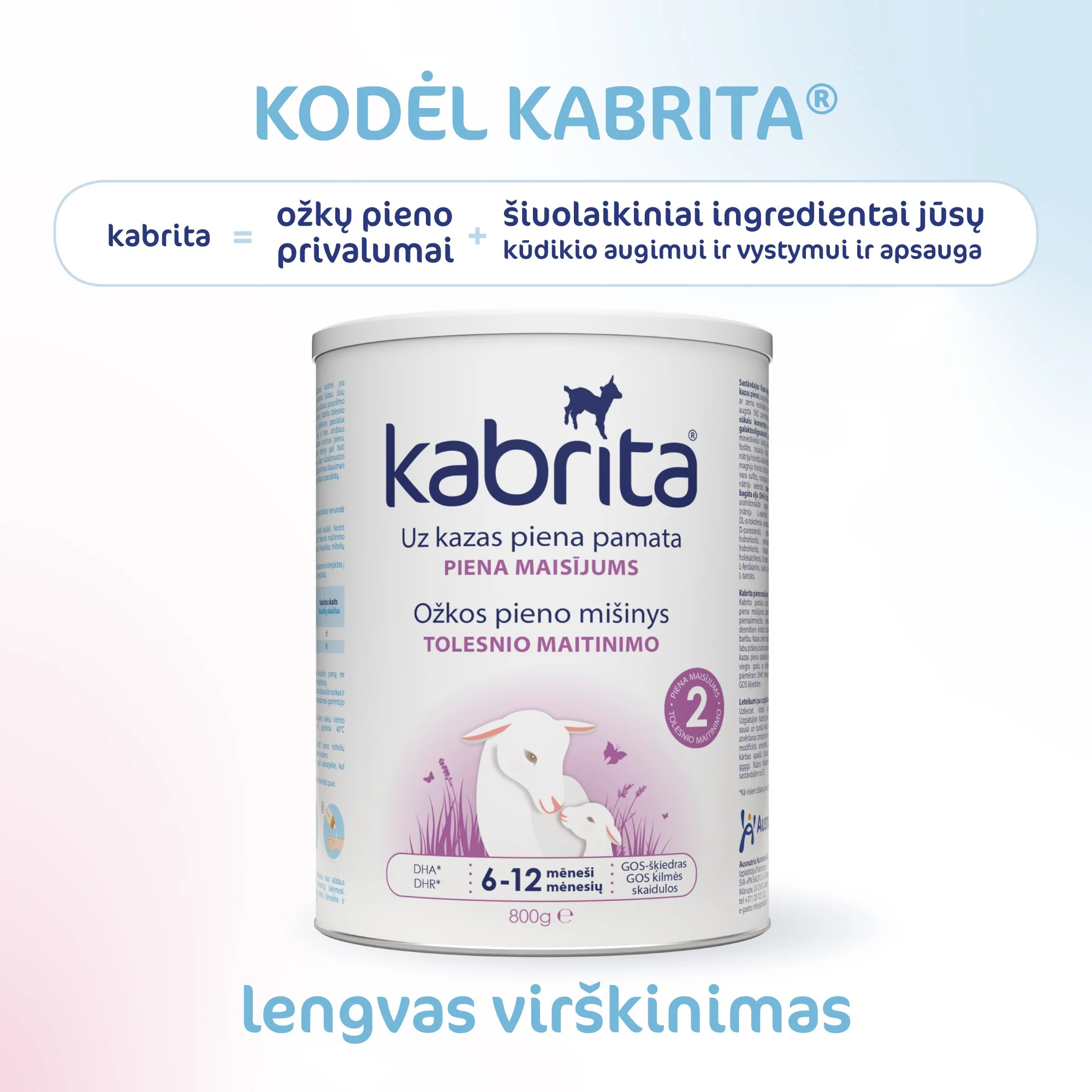 KABRITA 2 ožkos pieno mišinys, 6–12 mėn., 800 g