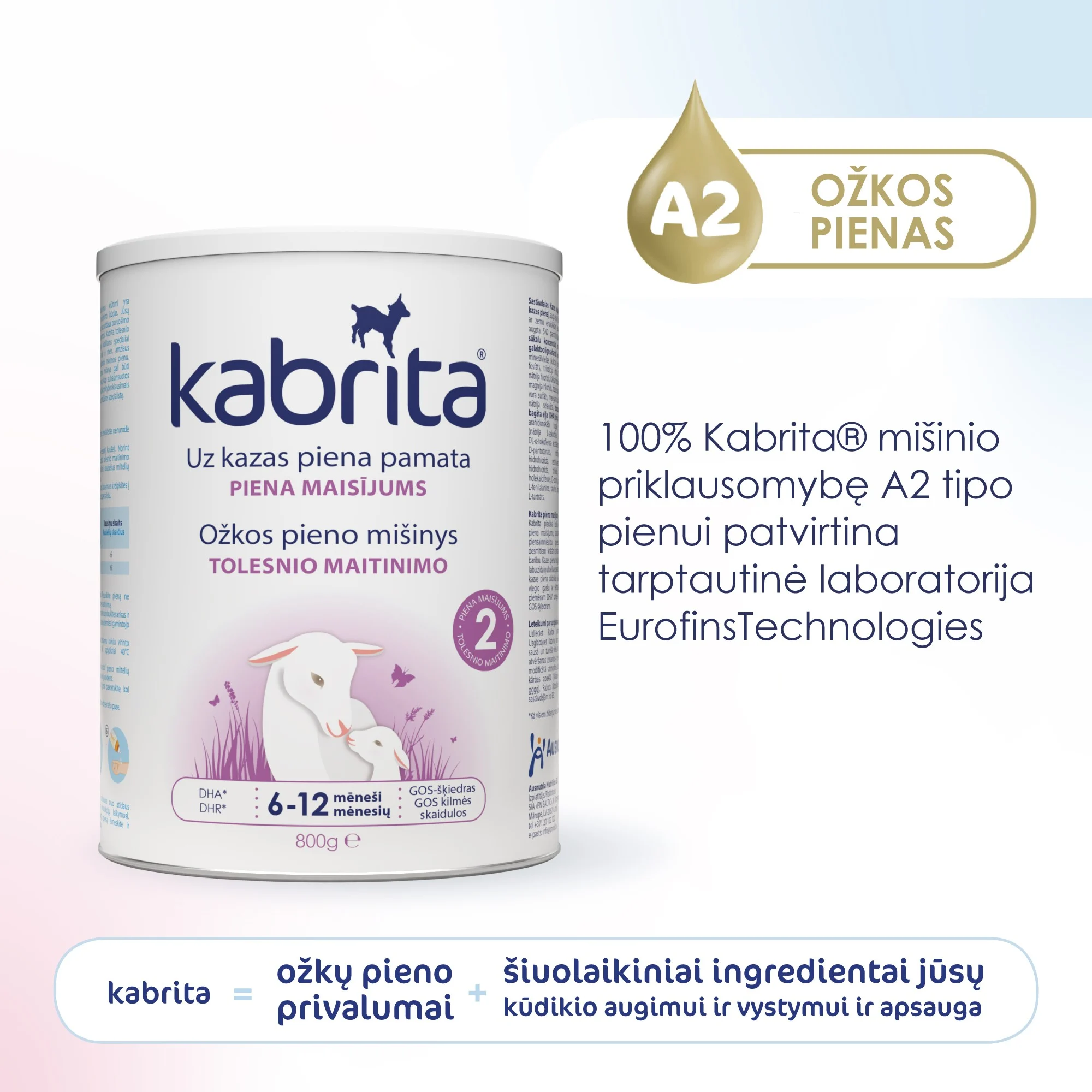 KABRITA 2 ožkos pieno mišinys, 6–12 mėn., 800 g