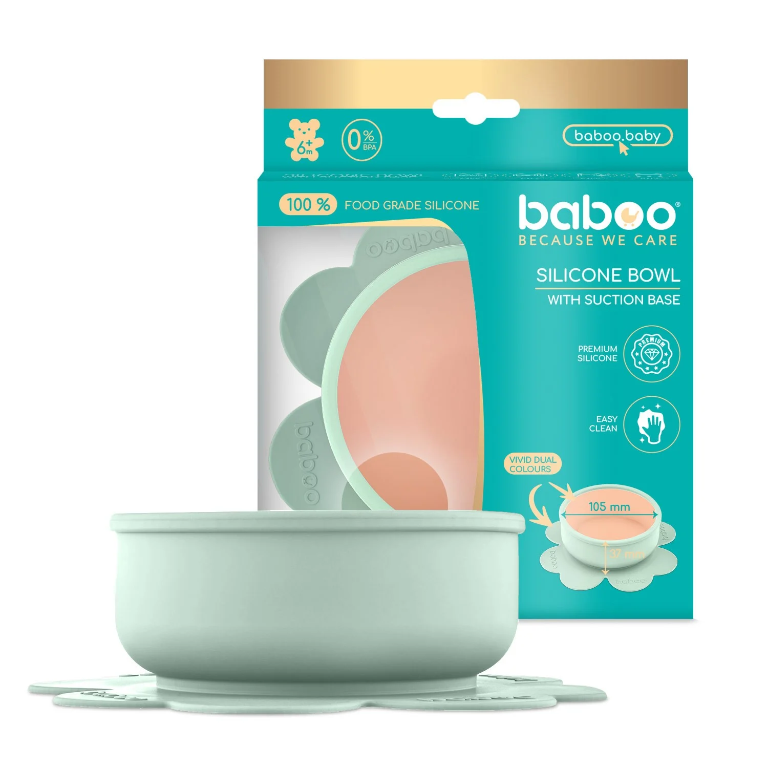 Baboo silikoninis limpantis dubenėlis, 6+ mėn, žalia, Peachy Keen