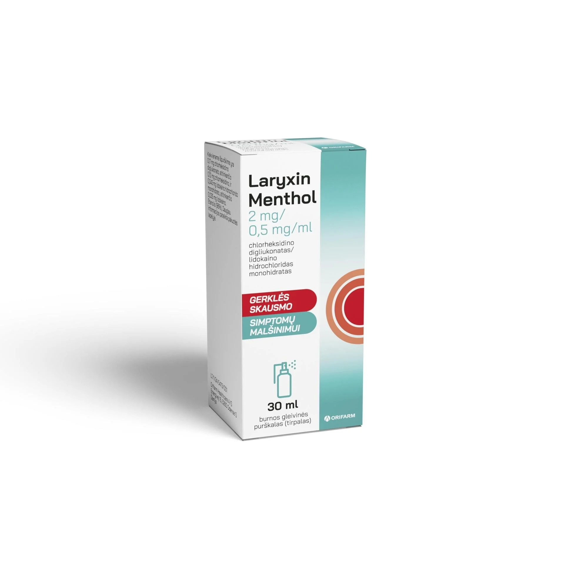 LARYXIN Menthol 2 mg/0,5 mg/ml burnos gleivinės purškalas (tirpalas)