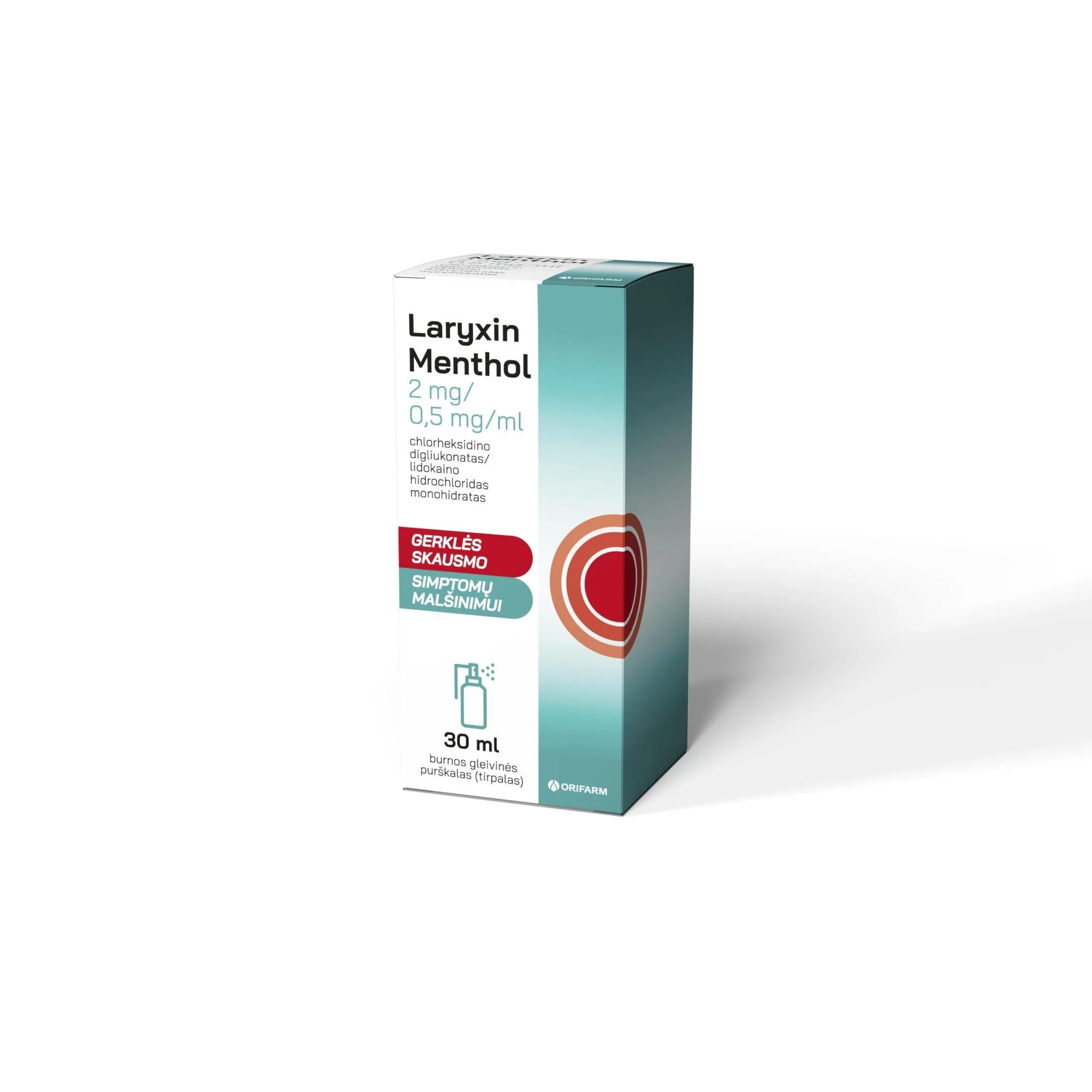 LARYXIN Menthol 2 mg/0,5 mg/ml burnos gleivinės purškalas (tirpalas)