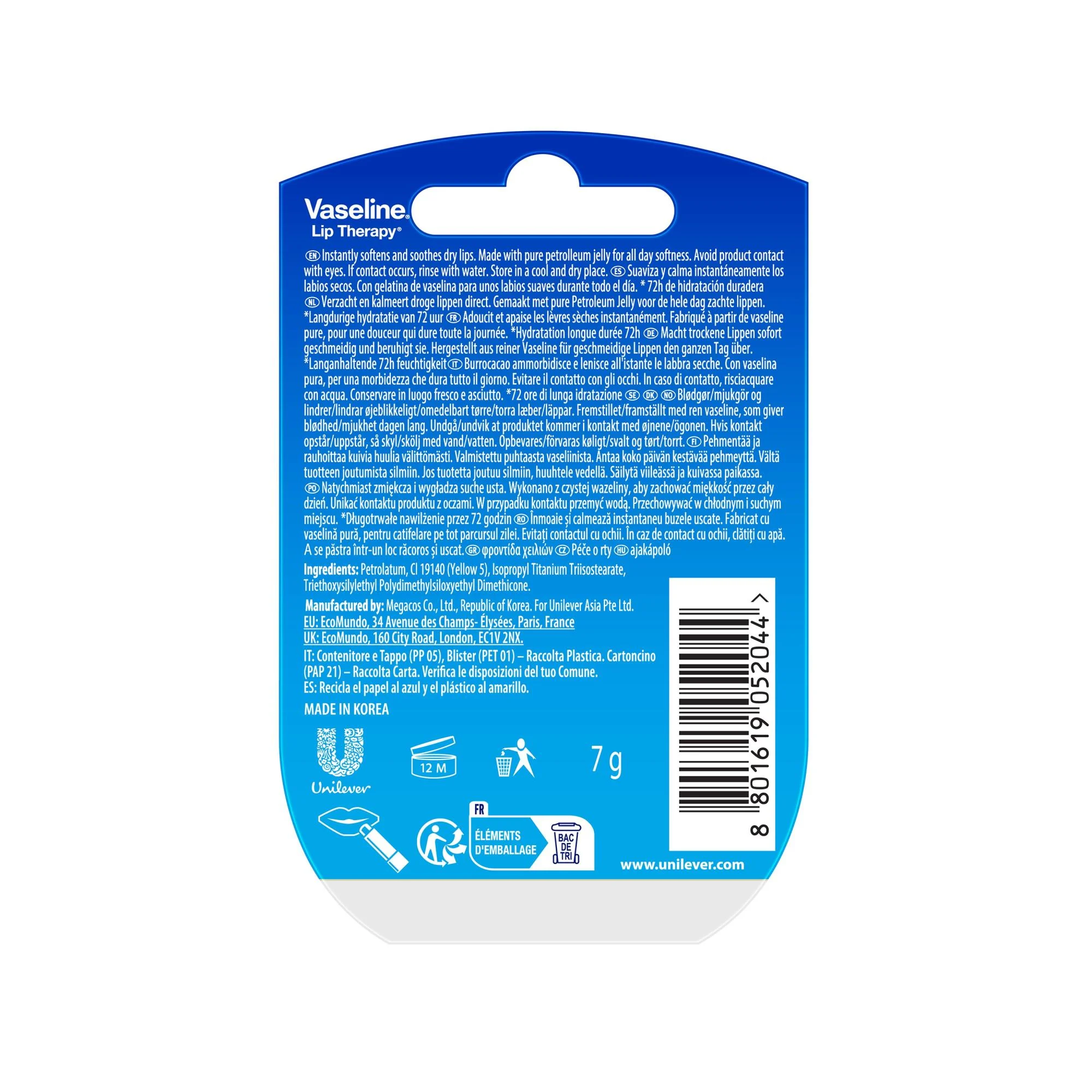 VASELINE lūpų balzamas Original, 7 g