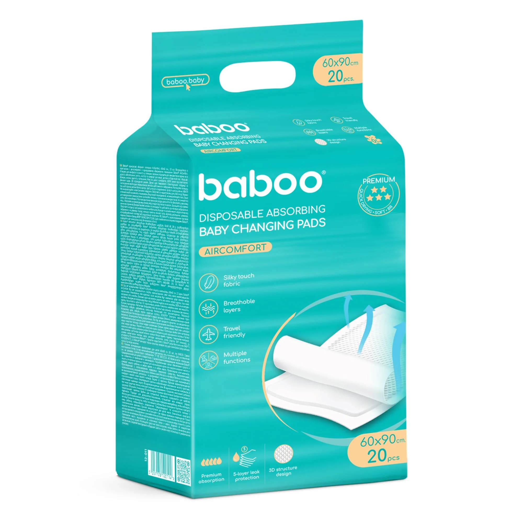 BABOO AirComfort vienkartiniai pervystymo paklotai, 60x90 cm, N20