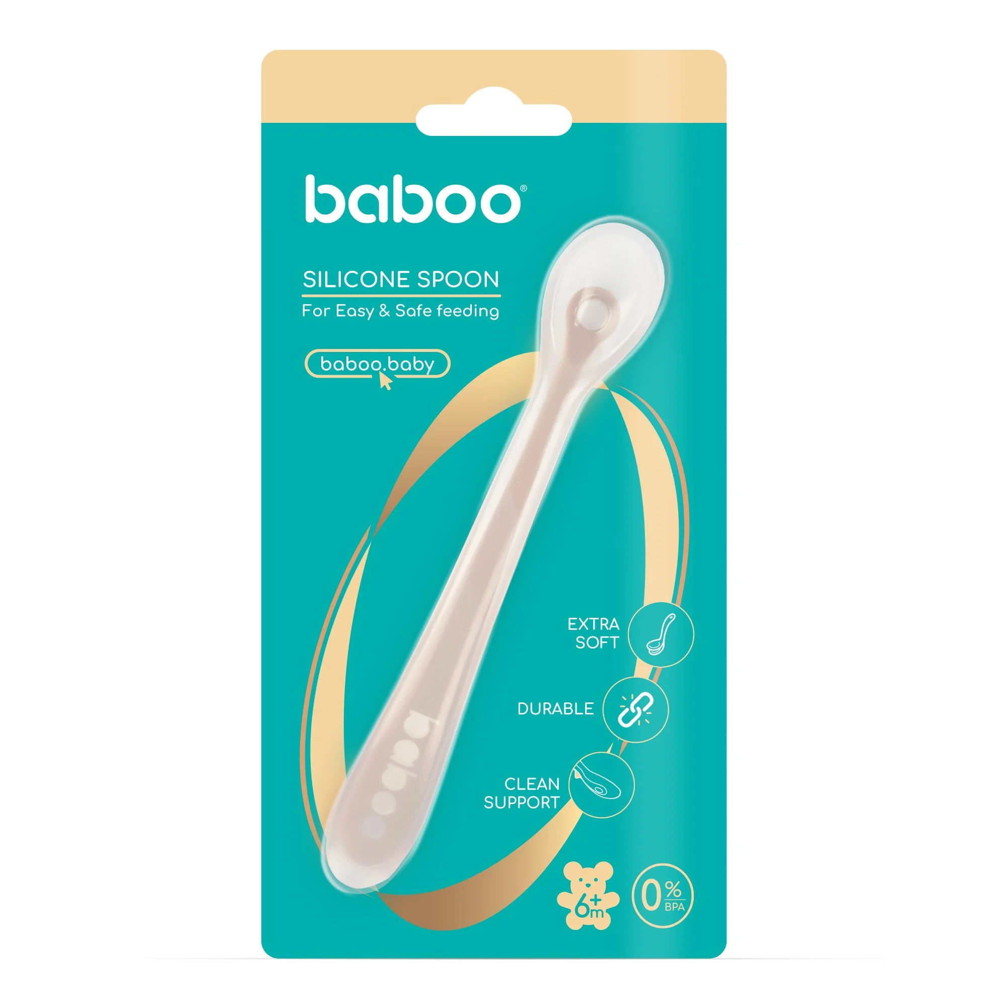 BABOO silikoninis šaukštelis, 6+ mėn, Au Naturale