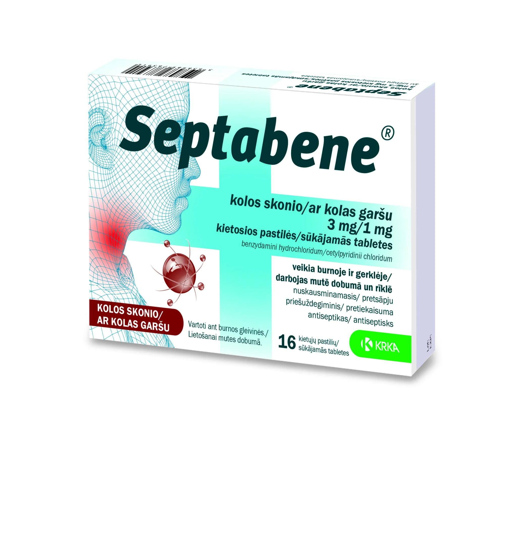 SEPTABENE kolos skonio 3 mg/1 mg kietosios pastilės, N16