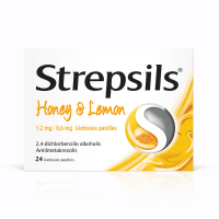 Strepsils Honey & Lemon 1,2 mg/0,6 mg kietosios pastilės N24