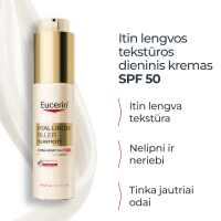 EUCERIN Hyaluron-Filler + Elasticity itin lengvos tekstūros dieninis kremas SPF 50, 50 ml