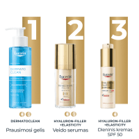 EUCERIN Hyaluron-Filler + Elasticity itin lengvos tekstūros dieninis kremas SPF 50, 50 ml