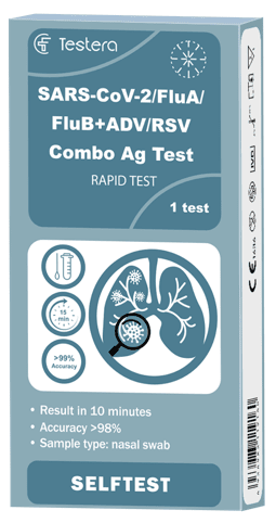 TESTERA KOMBINUOTAS GRIPO A+B/COVID-19/RSV/ADV ANTIGENŲ TESTAS N1