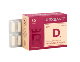 REXSAVIT liposominis vitaminas D3 4000 IU, kietosios kapsulės N30