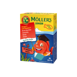 MOLLERS OMEGA-3 Junior braškių skonio kramtomos žuvelės, N45