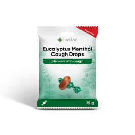 LIVSANE eukalipto ir mentolio skonio ledinukai, be cukraus 75 g