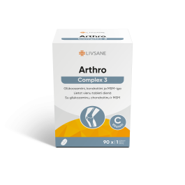 LIVSANE tabletės su vitaminu C, gliukozaminu, chondroitinu ir MSM ARTHRO COMPLEX 3, N90