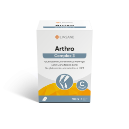 LIVSANE tabletės su vitaminu C, gliukozaminu, chondroitinu ir MSM ARTHRO COMPLEX 3, N90
