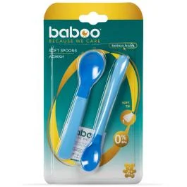 Baboo šaukšteliai minkštu galiuku, 4+ mėn, 2 vnt, mėlyna