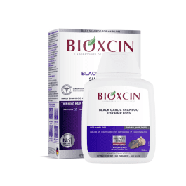 BIOXCIN šampūnas nuo plaukų slinkimo su juoduoju česnaku, 300 ml