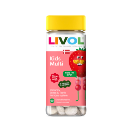 LIVOL Kids Multi braškių skonio kramtomos tabletės,  N60