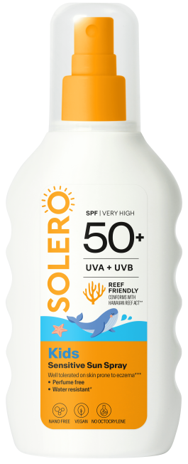 SOLERO vaikams skirtas jautrios odos purškalas nuo saulės SPF 50+ nuo 6 mėn, 200 ml