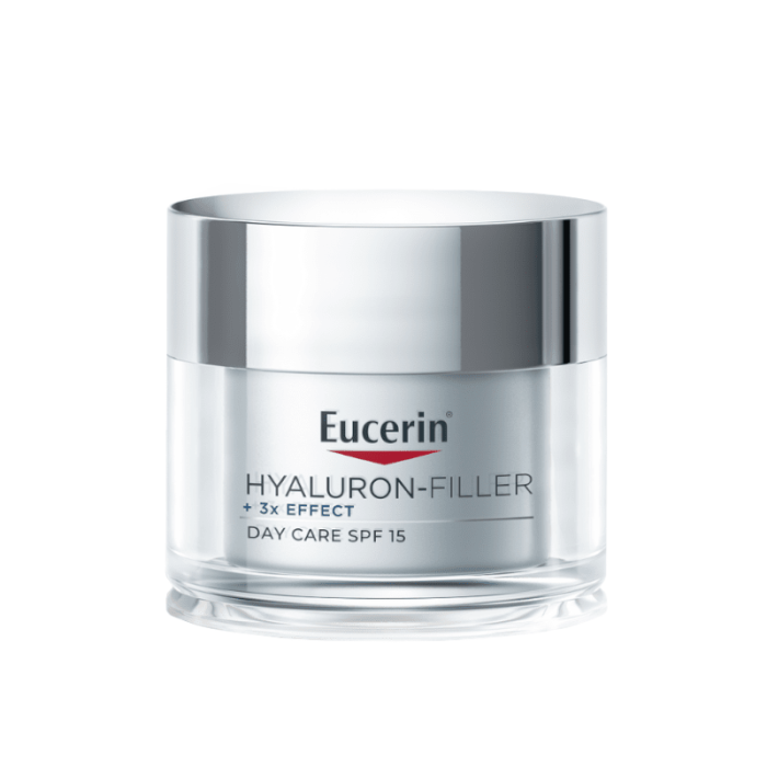 EUCERIN Hyaluron-Filler +3x Effect dieninis veido kremas SPF 15 sausai odai su hialurono rūgštimi, 50 ml