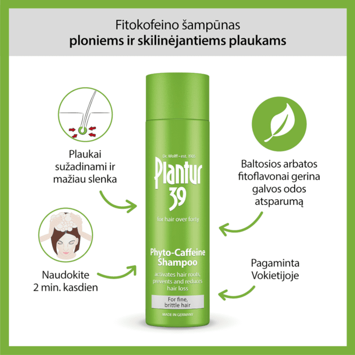 PLANTUR 39 šampūnas su kofeinu nuo plaukų slinkimo 250 ml