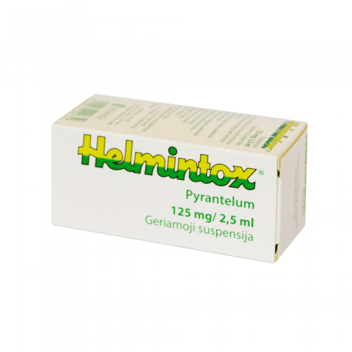 Helmintox 125 mg/2,5 ml geriamoji suspensija 15 ml ir matavimo šaukštas