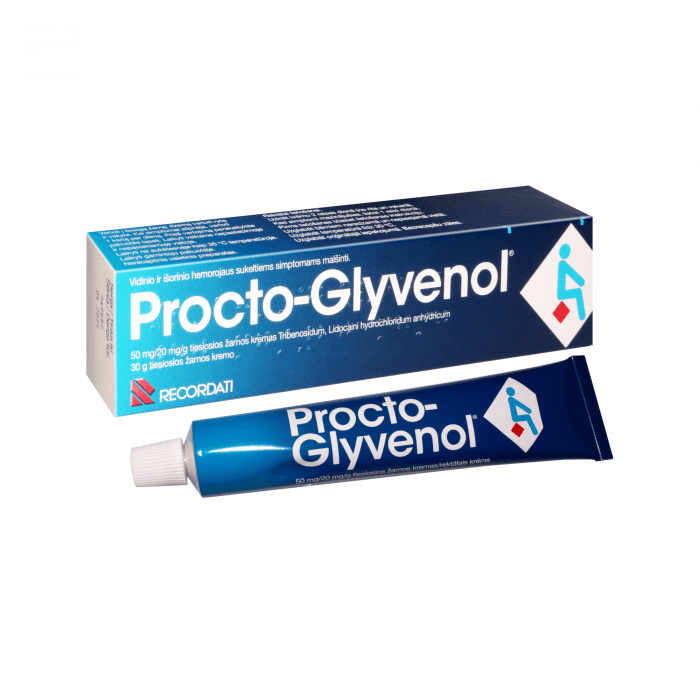 Procto-Glyvenol 50 mg/20 mg/g tiesiosios žarnos kremas 30 g 