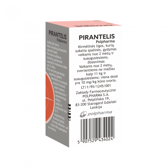 PIRANTELIS Polpharma 250 mg/5 ml geriamoji suspensija 15 ml